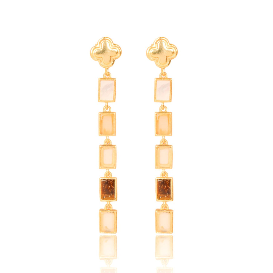 Rectangular Earthy Tone Drop Clover Stud Earring