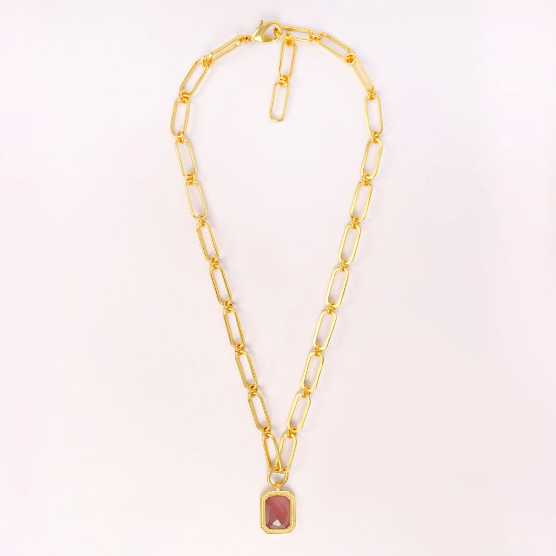 Paperclip Chain Rectangular Amber Crystal Necklace