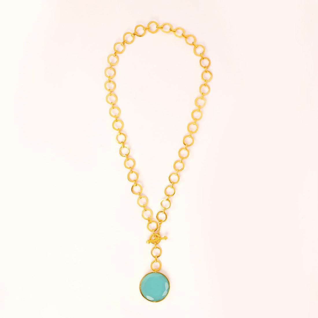 London Blue Crystal Pendant With Loop Chain & T-Lock