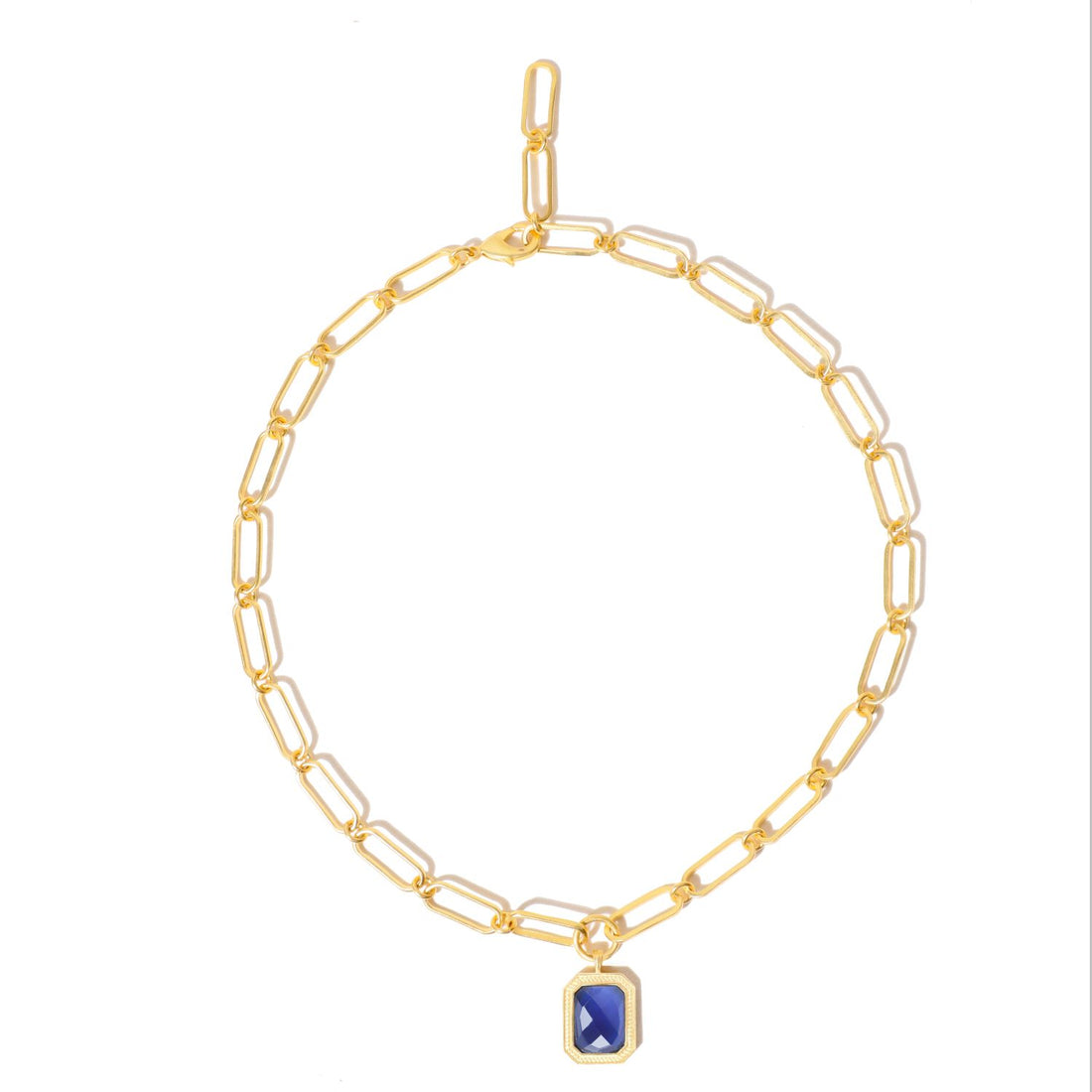 Paperclip Chain Rectangular Blue Sapphire Crystal