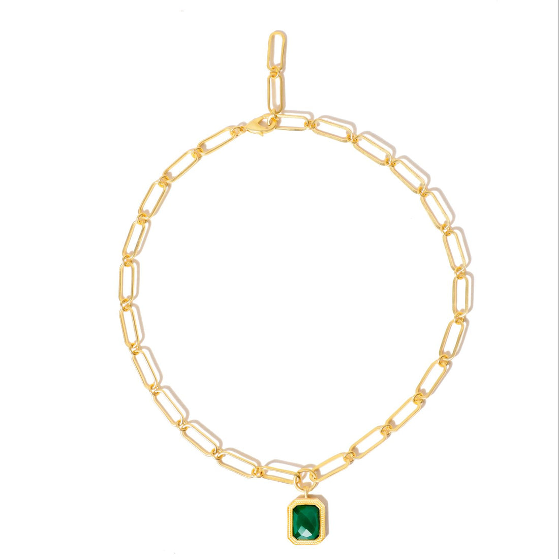 Paperclip Chain Rectangular Green Emerald  Crystal