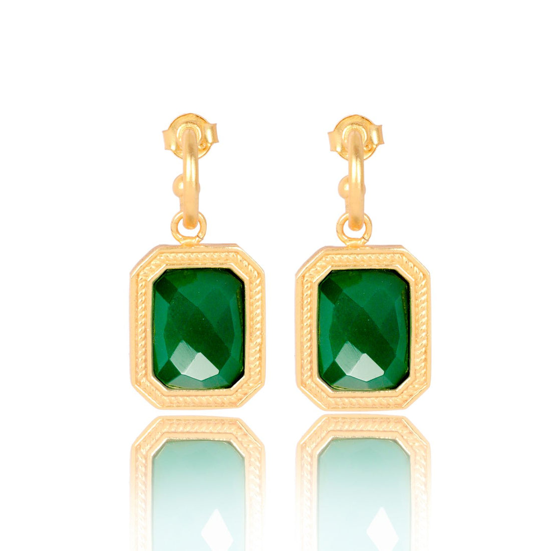 Rectangular Emerald Green Crystal Hoops