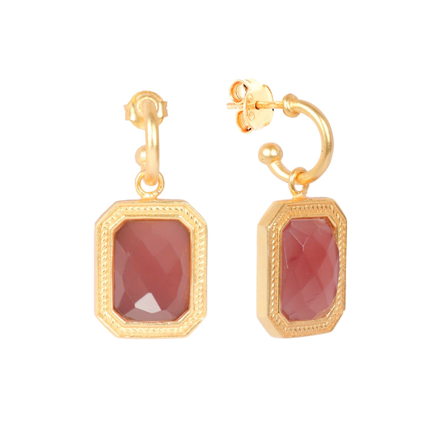 Rectangular Amber Brown Crystal Hoops