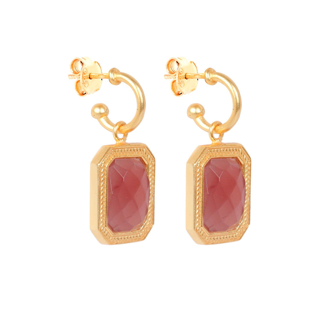 Rectangular Amber Brown Crystal Hoops