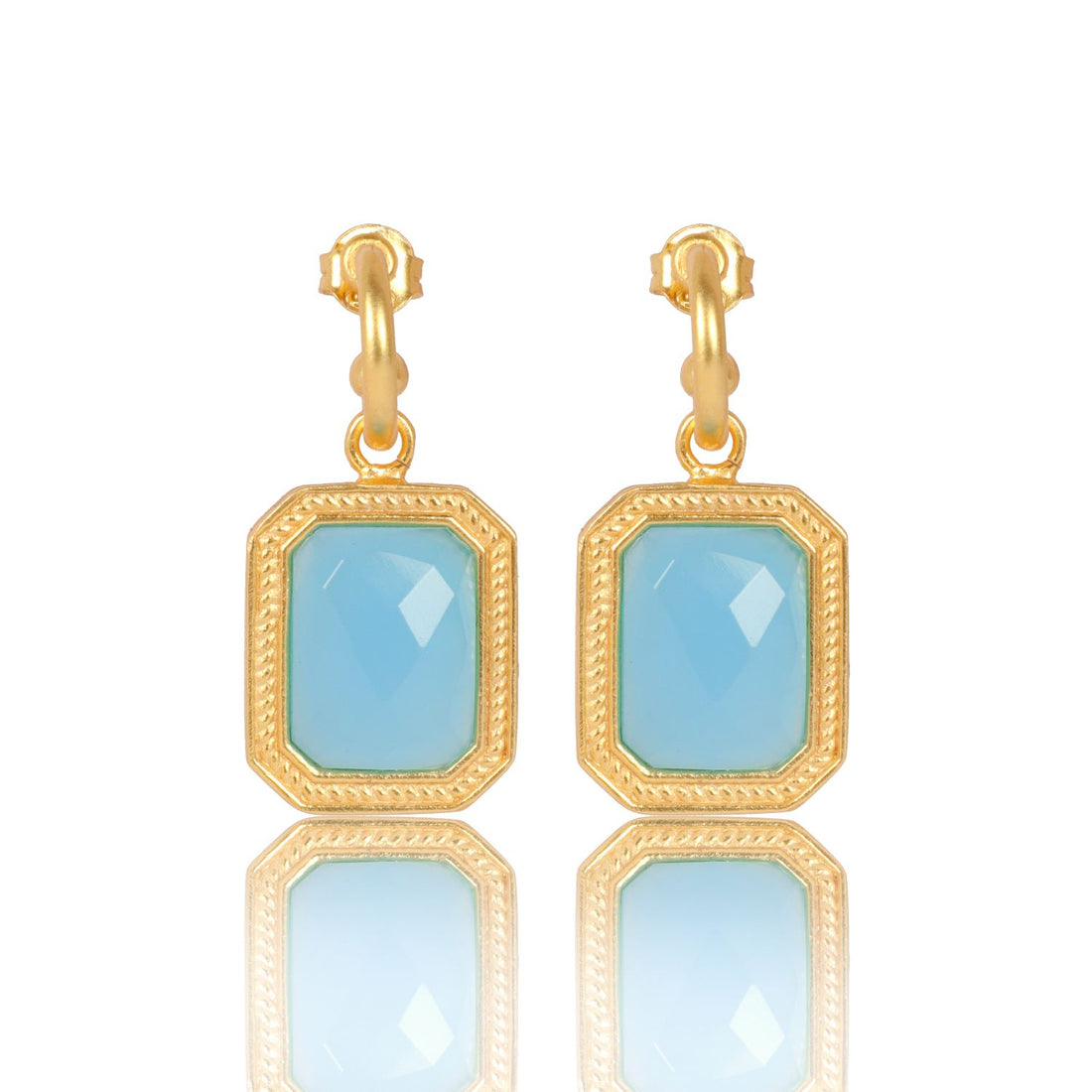 Rectangular Bahamian Blue Crystal Hoops