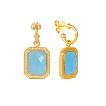 Rectangular Bahamian Blue Crystal Hoops