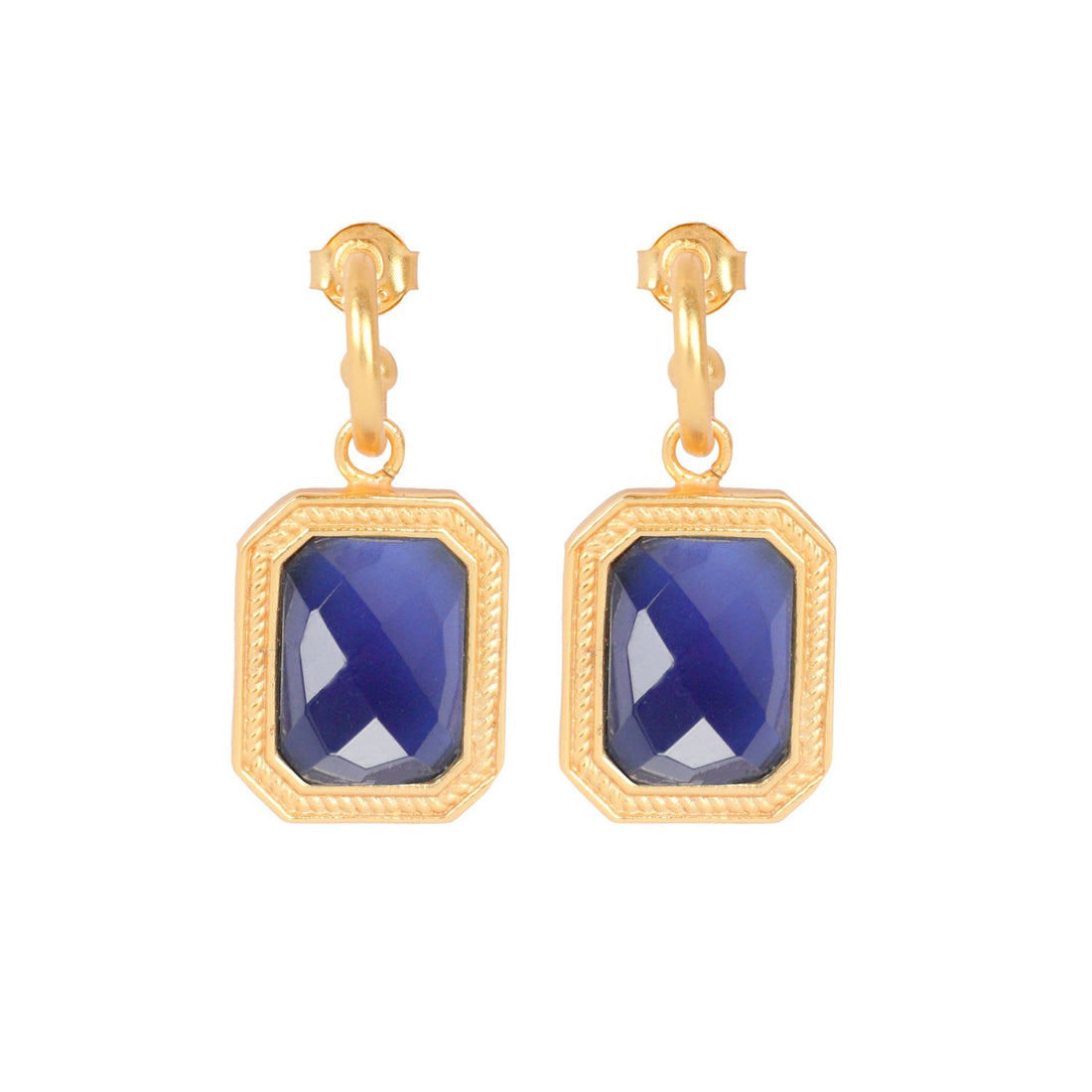 Rectangular Blue Sapphire Crystal Hoops