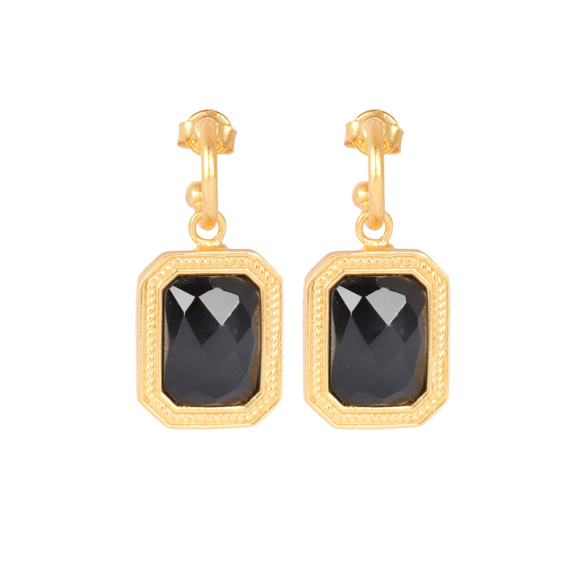 Rectangular Black Crystal Hoops