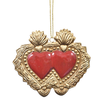 Milagro Double Heart With Red Enamel 14X1X12Cm