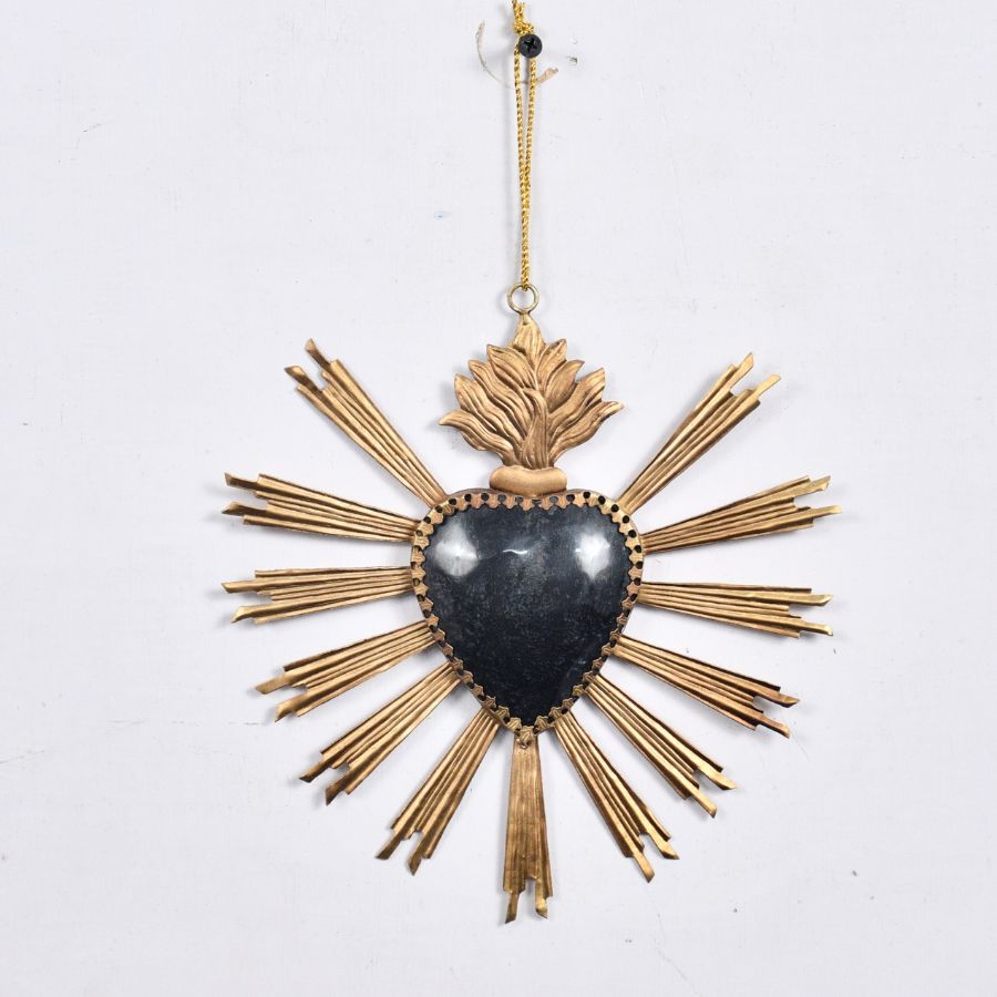 "Black & Gold Sacred Heart Hanging Ornament" 20x20cm