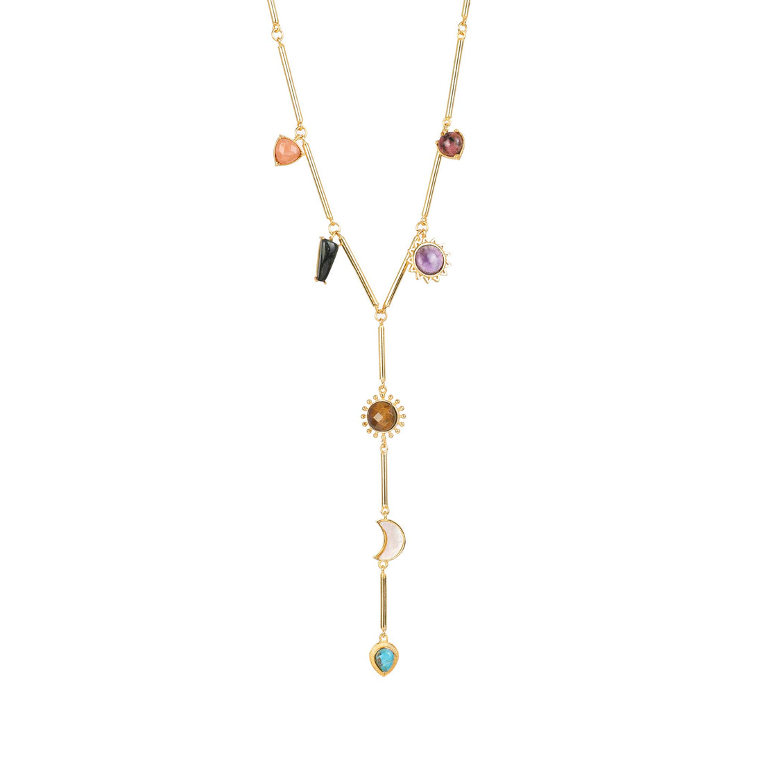 Stellar Elegance Combo  - 7 Healing Stones Drop Necklace & Multilayer Drop Earrings