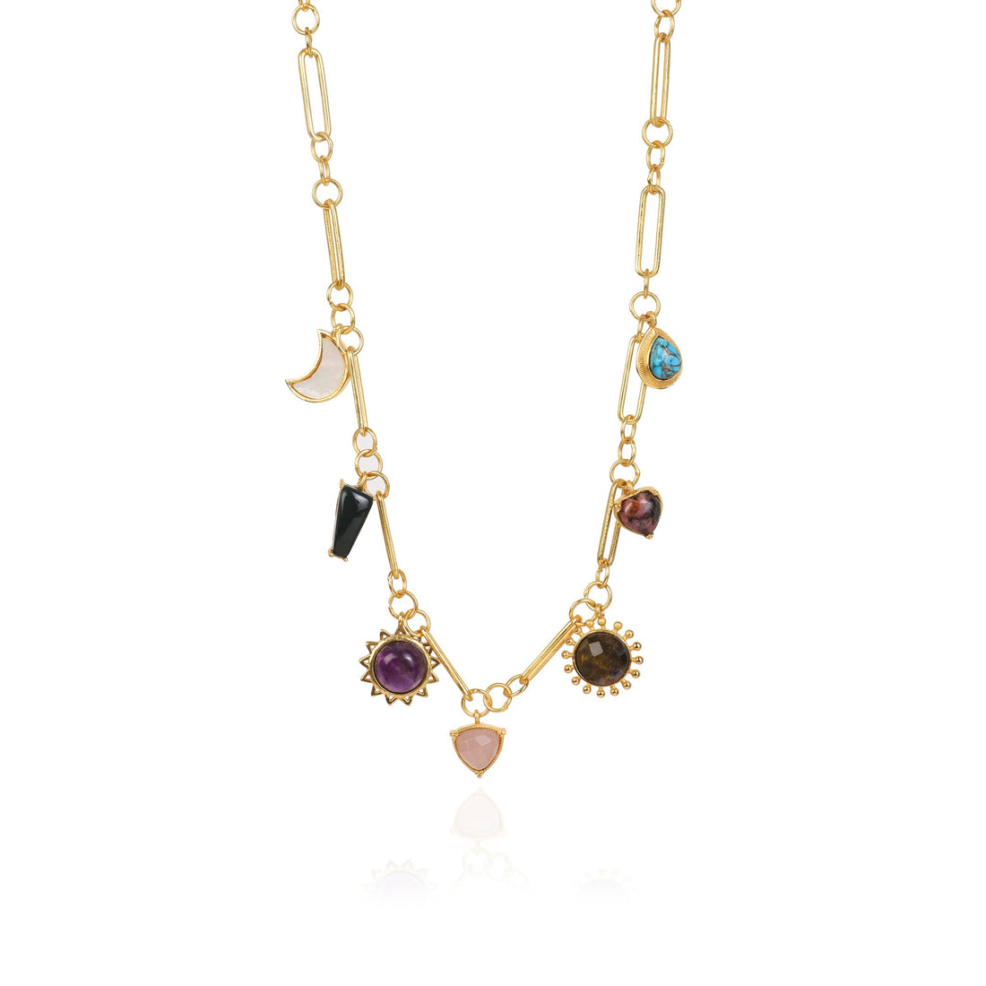 Stellar Elegance  Combo - 7 Healing Stones Drop Earrings &  Link Chain Necklace